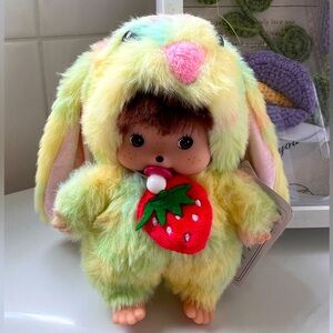 Monchhichi Doll Pastel Bunny with Strawberry & Tag